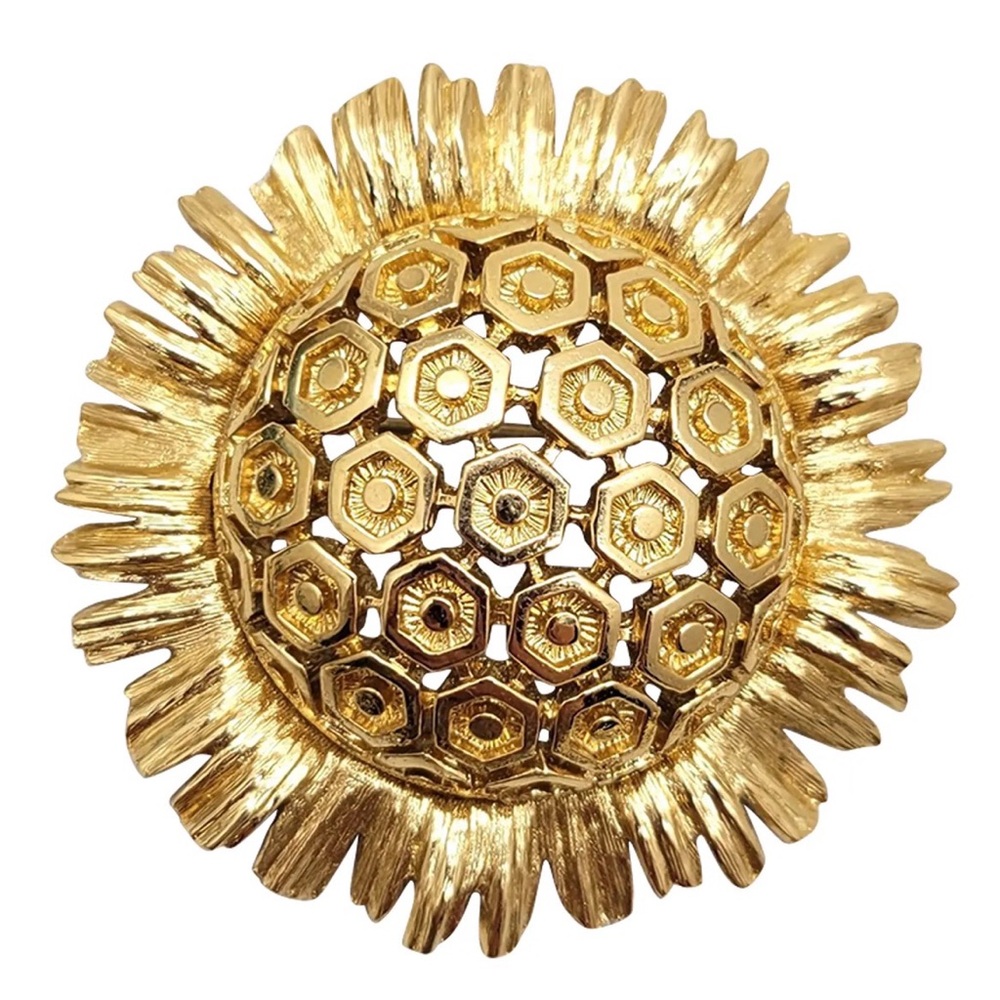 Vintage Monet signed Goldtone honeycomb “burst” brooch